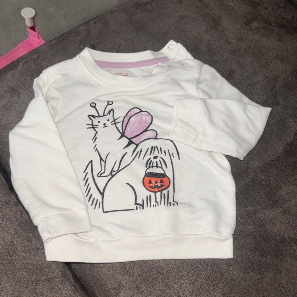 Cat & Jack White Sweatshirt with Cat and Pumpkin Graphic